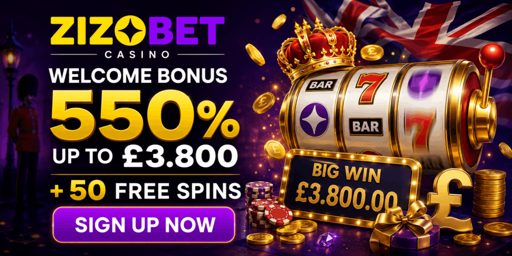 Zizobet 550% welcome bonus up to £3,800 plus 50 free spins